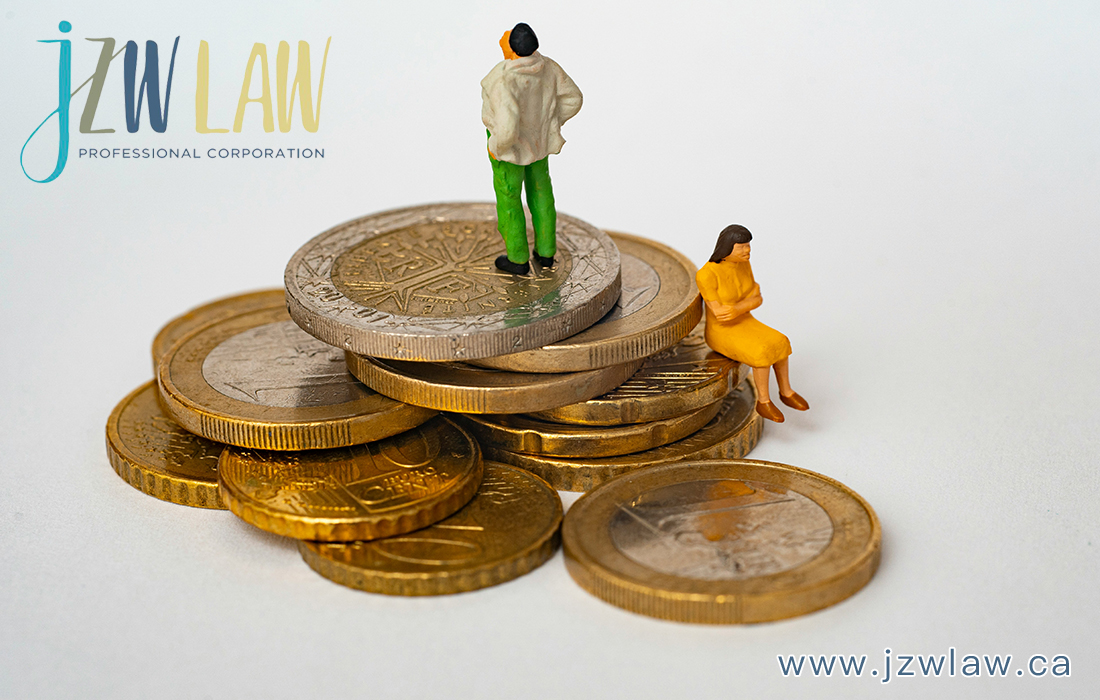 Law firm logo in top left with miniature figures on a stack of coins, conveying financial/legal services; site text reads www.jz wlaw.ca